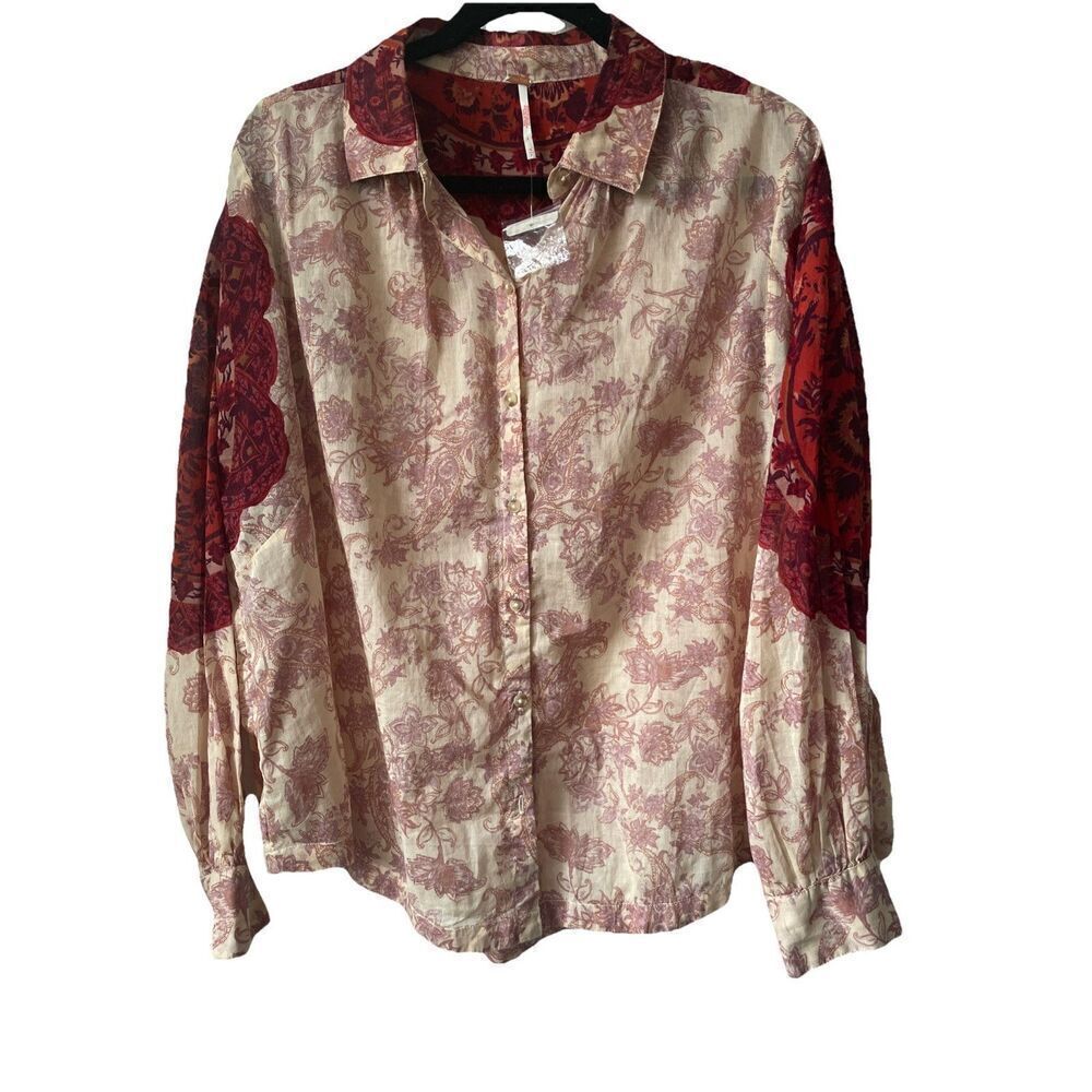 New Free People Rosebud Paisley Print Cotton Button-Up Shirt Blouse Size Small - Picture 5 of 6